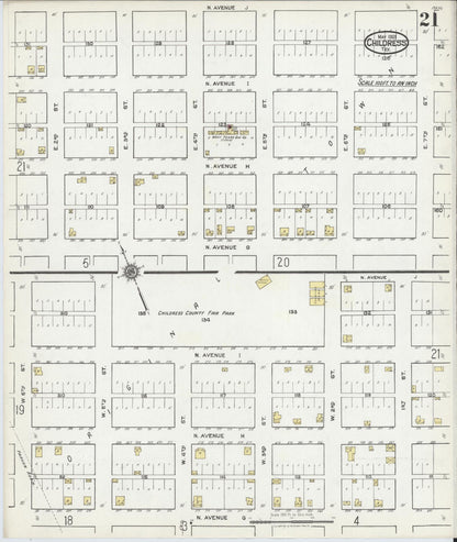 Sanborn Fire Insurance Map from Childress, Childress County, Texas (1921), Sheet #0021 - Historic Sanborn Fire Insurance Map Print, vintage old map wall art, antique decor, genealogy gift, Texas Texas map