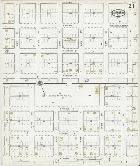 Sanborn Fire Insurance Map from Childress, Childress County, Texas (1921), Sheet #0021 - Historic Sanborn Fire Insurance Map Print, vintage old map wall art, antique decor, genealogy gift, Texas Texas map