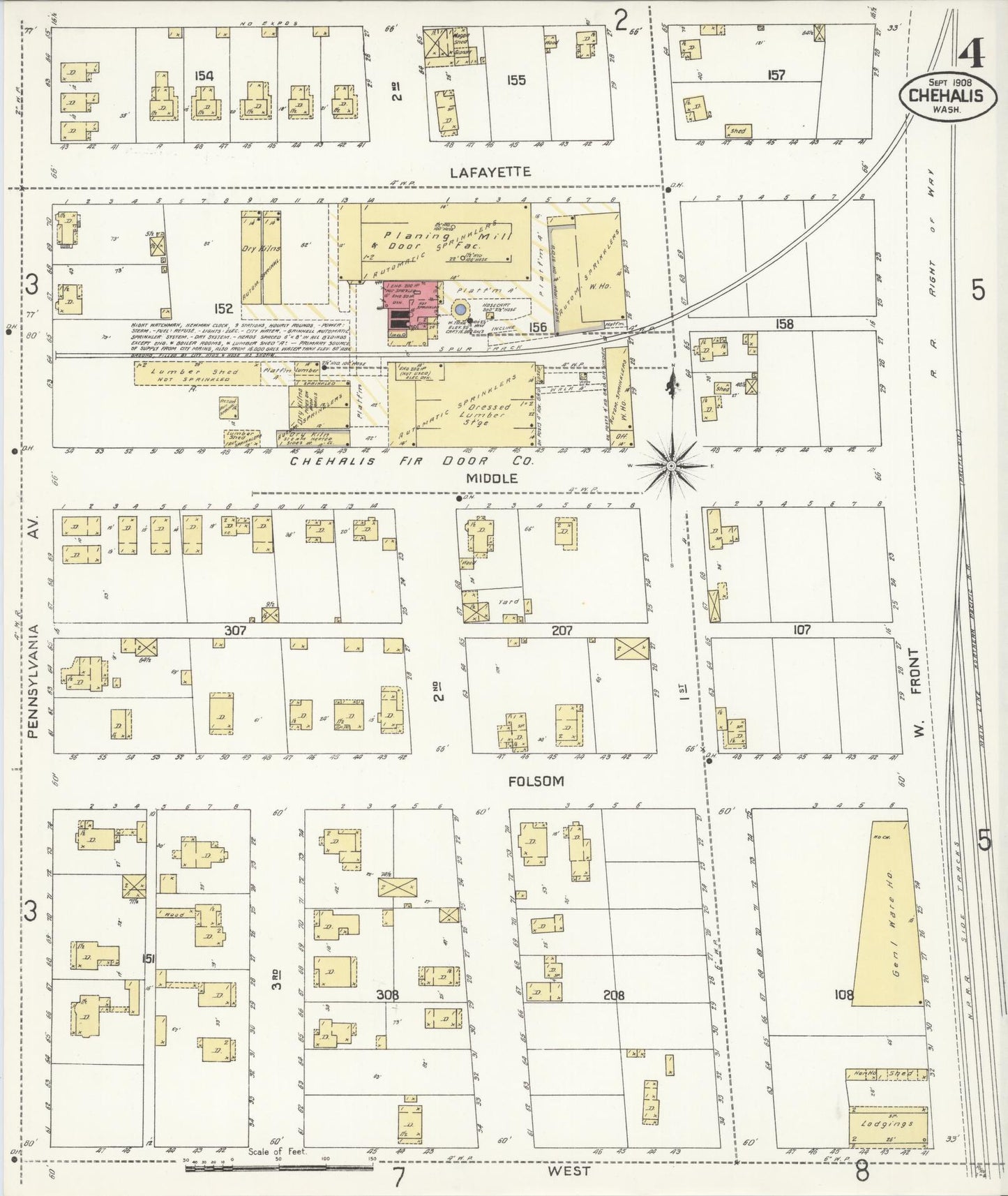 Sanborn Fire Insurance Map from Chehalis, Lewis County, Washington (1908), Sheet #0004 - Complete Map Set gallery image, historic Sanborn map, vintage wall art, Washington Washington