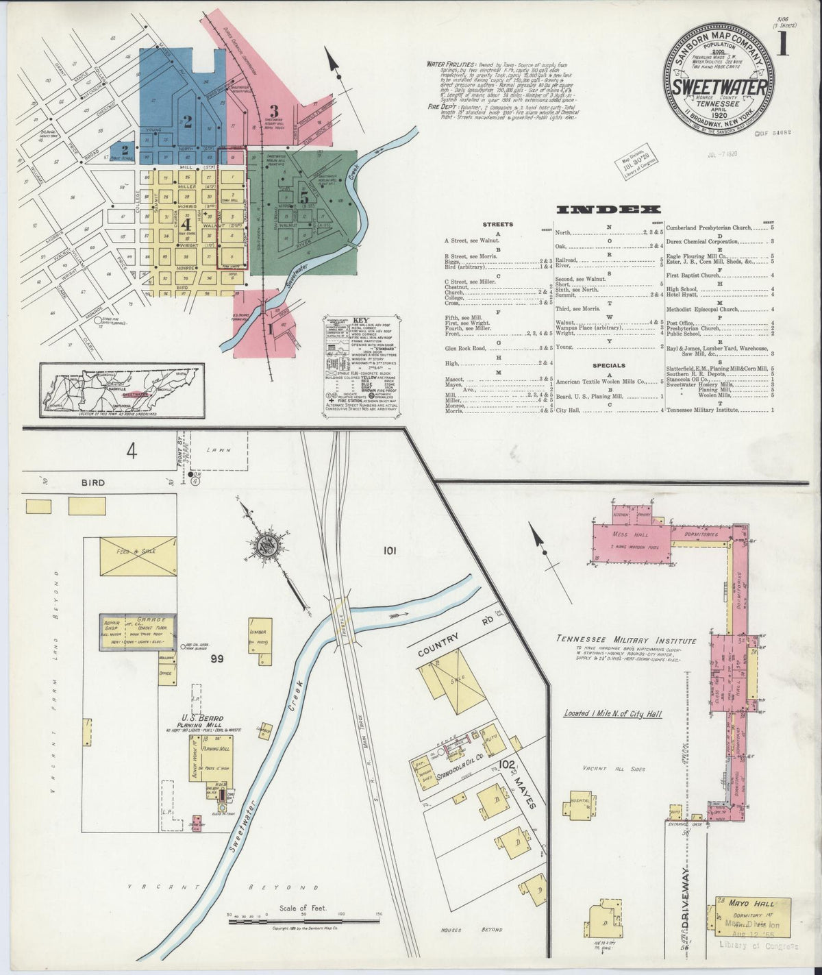 Sanborn Fire Insurance Map from Sweetwater, Monroe County, Tennessee (1920), Sheet #0001 - Complete Map Set gallery image, historic Sanborn map, vintage wall art, Tennessee Tennessee