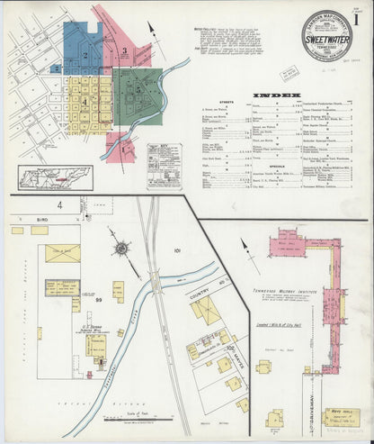Sanborn Fire Insurance Map from Sweetwater, Monroe County, Tennessee (1920), Sheet #0001 - Complete Map Set gallery image, historic Sanborn map, vintage wall art, Tennessee Tennessee