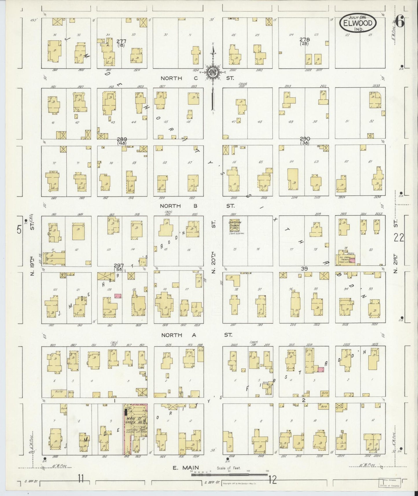 Sanborn Fire Insurance Map from Elwood, Madison County, Indiana (1916), Sheet #0006 - Complete Map Set gallery image, historic Sanborn map, vintage wall art, Indiana Indiana