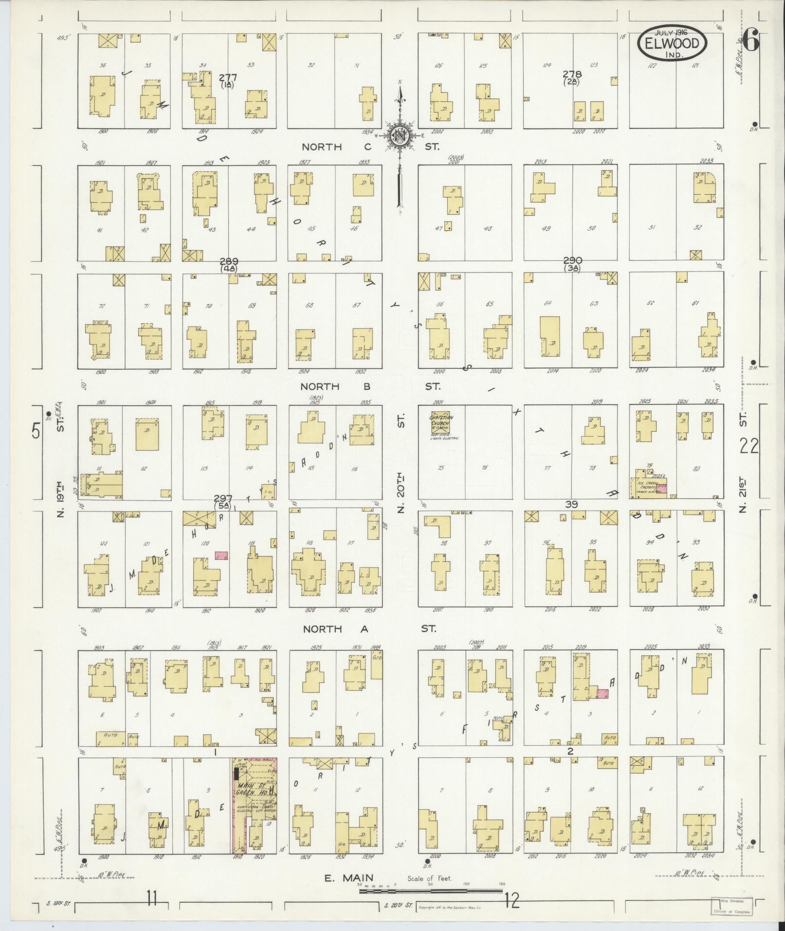 Sanborn Fire Insurance Map from Elwood, Madison County, Indiana (1916), Sheet #0006 - Complete Map Set gallery image, historic Sanborn map, vintage wall art, Indiana Indiana