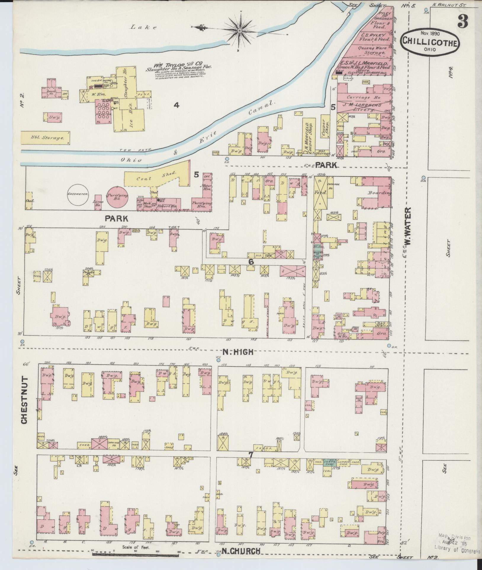 Sanborn Fire Insurance Map from Chillicothe, Ross County, Ohio (1890), Sheet #0003 - Complete Map Set gallery image, historic Sanborn map, vintage wall art, Ohio Ohio