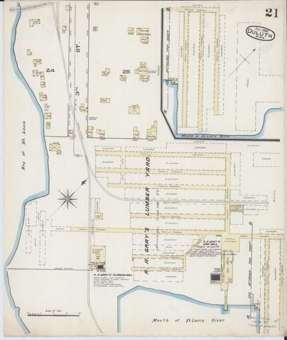 Sanborn Fire Insurance Map from Duluth, Saint Louis County, Minnesota (1885), Sheet #0021 - Historic Sanborn Fire Insurance Map Print, vintage old map wall art, antique decor, genealogy gift, Minnesota Minnesota map