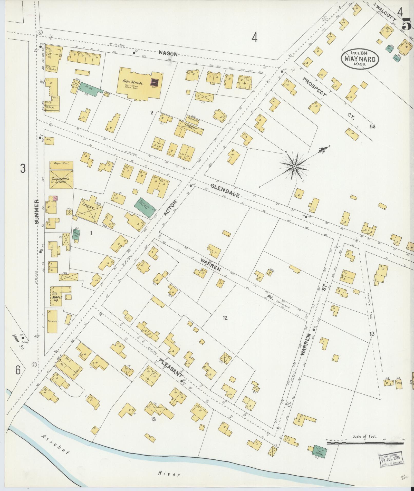 Sanborn Fire Insurance Map from Maynard, Middlesex County, Massachusetts (1904), Sheet #0005 - Complete Map Set gallery image, historic Sanborn map, vintage wall art, Massachusetts Massachusetts