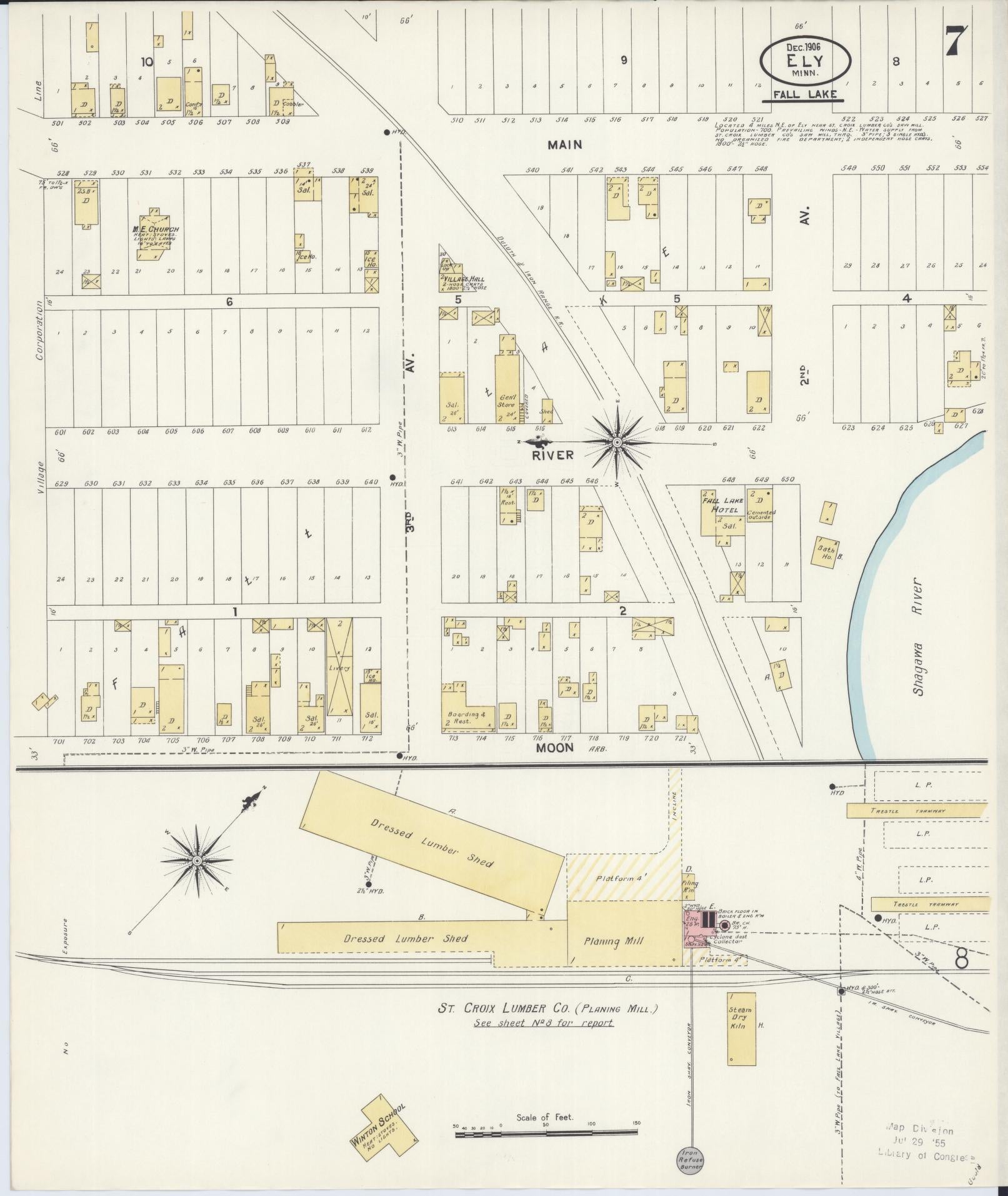 Sanborn Fire Insurance Map from Ely, Saint Louis County, Minnesota (1906), Sheet #0007 - Historic Sanborn Fire Insurance Map Print, vintage old map wall art, antique decor, genealogy gift, Minnesota Minnesota map