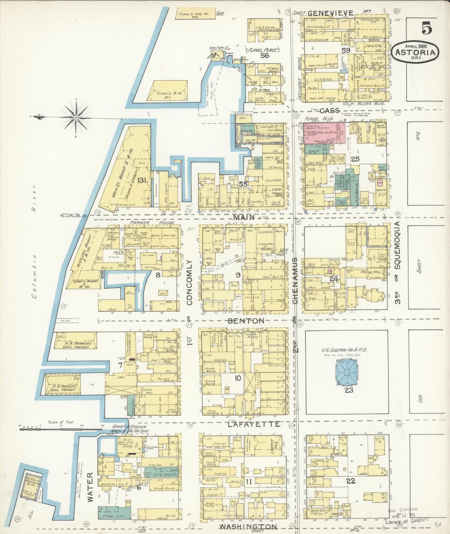 Sanborn Fire Insurance Map from Astoria, Clatsop County, Oregon (1892), Sheet #0005 - Complete Map Set gallery image, historic Sanborn map, vintage wall art, Oregon Oregon