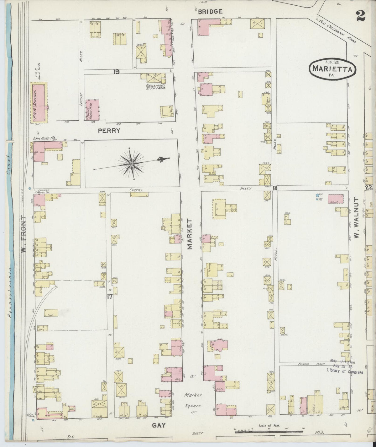 Sanborn Fire Insurance Map from Marietta, Lancaster County, Pennsylvania (1891), Sheet #0002 - Historic Sanborn Fire Insurance Map Print, vintage old map wall art, antique decor, genealogy gift, Pennsylvania Pennsylvania map