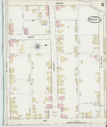Sanborn Fire Insurance Map from Marietta, Lancaster County, Pennsylvania (1891), Sheet #0002 - Historic Sanborn Fire Insurance Map Print, vintage old map wall art, antique decor, genealogy gift, Pennsylvania Pennsylvania map