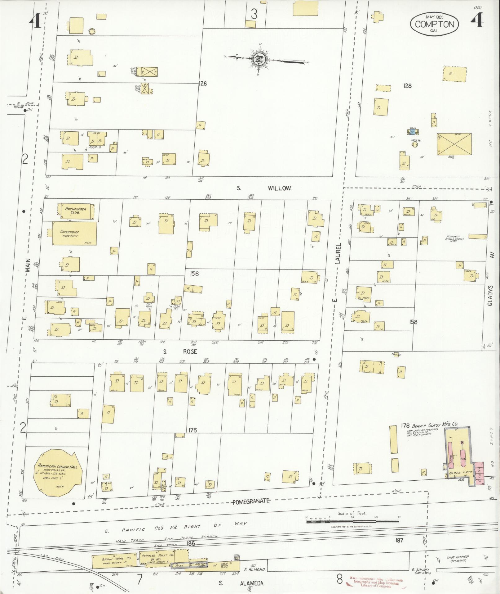 Sanborn Fire Insurance Map from Compton, Los Angeles County, California (1925), Sheet #0004 - Complete Map Set gallery image, historic Sanborn map, vintage wall art, California California