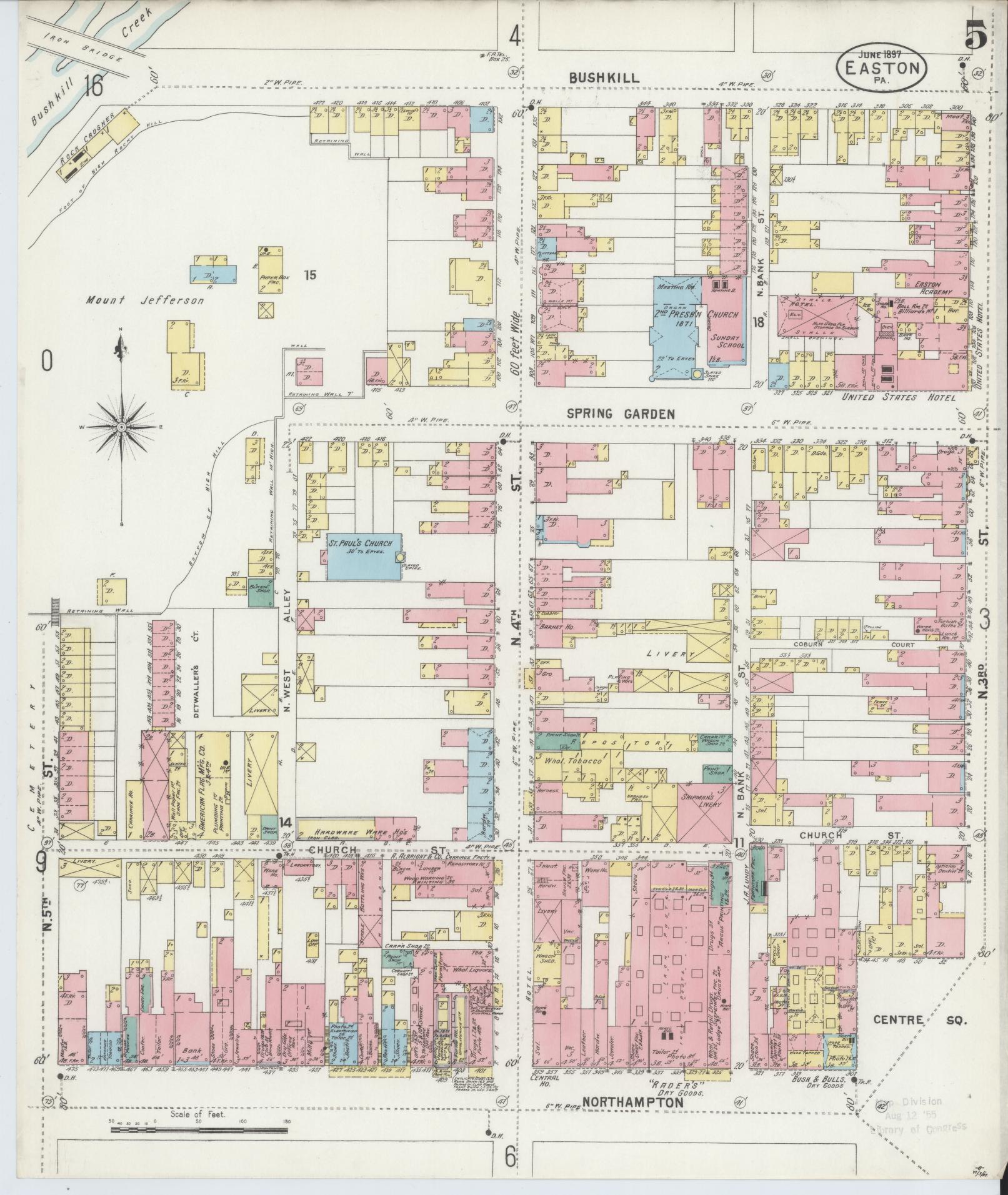 Sanborn Fire Insurance Map from Easton, Northampton County, Pennsylvania (1897), Sheet #0005 - Historic Sanborn Fire Insurance Map Print, vintage old map wall art, antique decor, genealogy gift, Pennsylvania Pennsylvania map