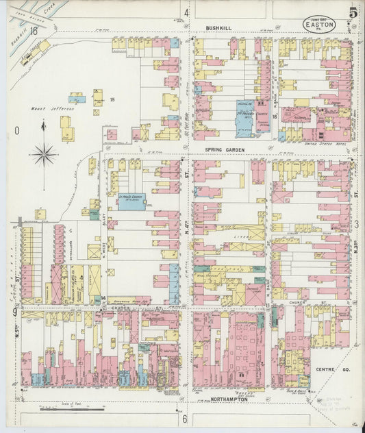 Sanborn Fire Insurance Map from Easton, Northampton County, Pennsylvania (1897), Sheet #0005 - Historic Sanborn Fire Insurance Map Print, vintage old map wall art, antique decor, genealogy gift, Pennsylvania Pennsylvania map