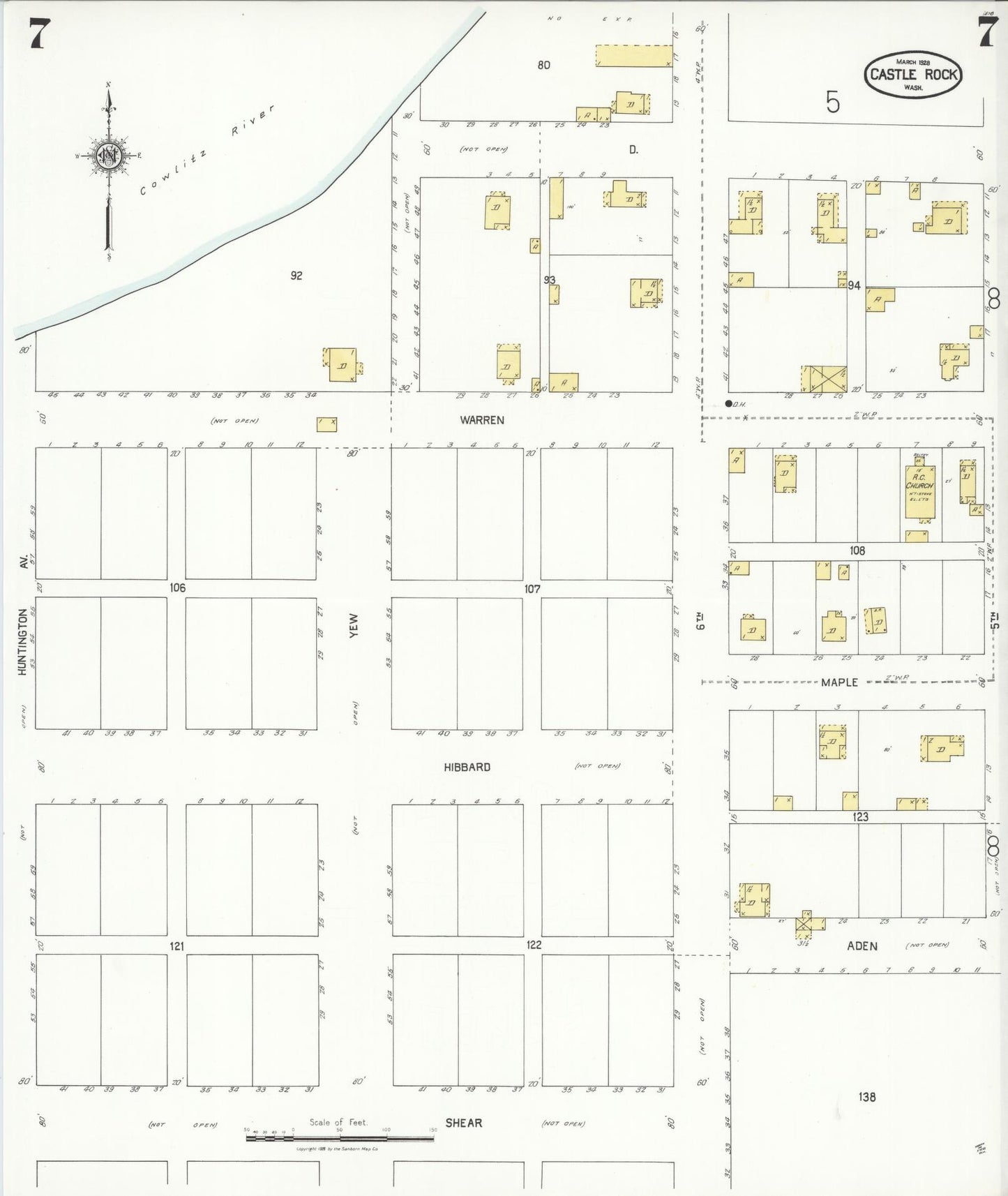 Sanborn Fire Insurance Map from Castle Rock, Cowlitz County, Washington (1928), Sheet #0007 - Complete Map Set gallery image, historic Sanborn map, vintage wall art, Washington Washington