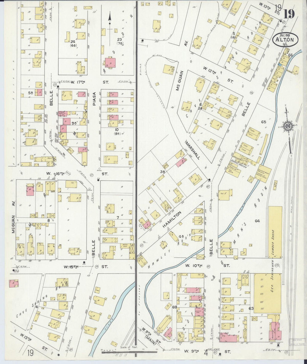 Sanborn Fire Insurance Map from Alton, Madison County, Illinois (1915), Sheet #0019 - Complete Map Set gallery image, historic Sanborn map, vintage wall art, Illinois Illinois
