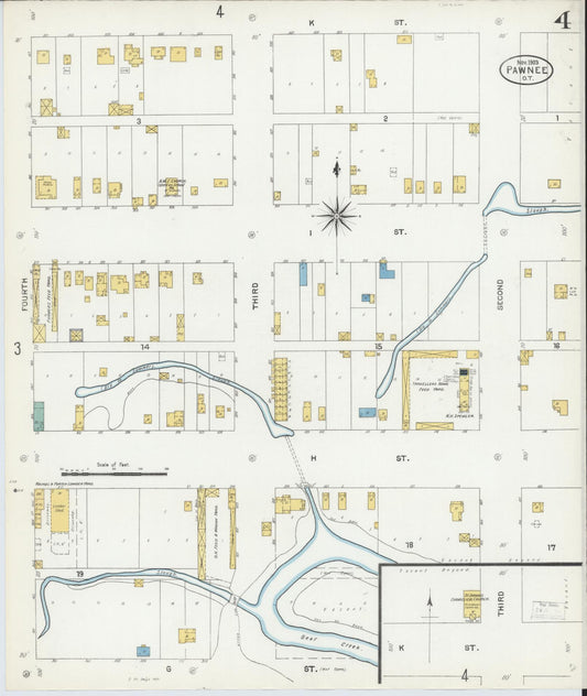 Sanborn Fire Insurance Map from Pawnee, Pawnee County, Oklahoma (1903), Sheet #0004 - Historic Sanborn Fire Insurance Map Print, vintage old map wall art, antique decor, genealogy gift, Oklahoma Oklahoma map