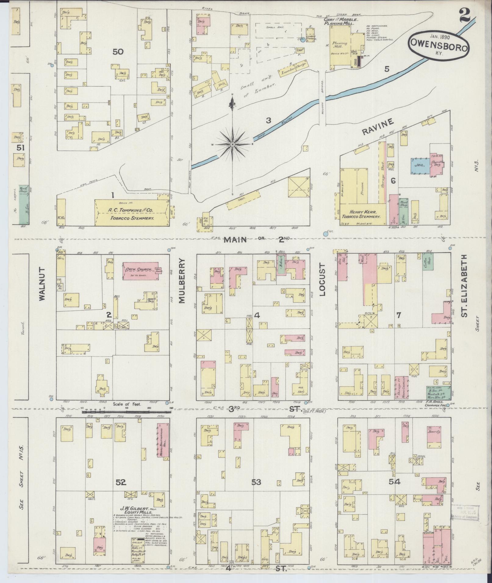 Sanborn Fire Insurance Map from Owensboro, Daviess County, Kentucky (1890), Sheet #0002 - Historic Sanborn Fire Insurance Map Print, vintage old map wall art, antique decor, genealogy gift, Kentucky Kentucky map