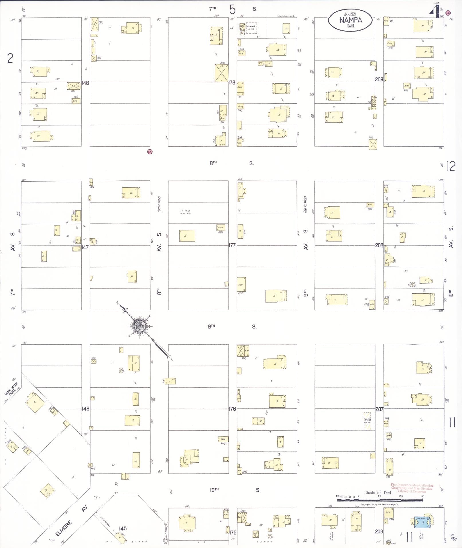 Sanborn Fire Insurance Map from Nampa, Canyon County, Idaho (1921), Sheet #0004 - Historic Sanborn Fire Insurance Map Print, vintage old map wall art, antique decor, genealogy gift, Idaho Idaho map