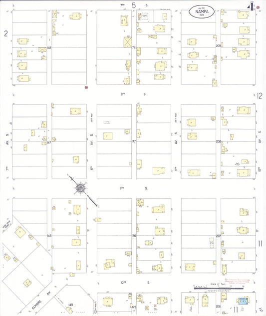 Sanborn Fire Insurance Map from Nampa, Canyon County, Idaho (1921), Sheet #0004 - Historic Sanborn Fire Insurance Map Print, vintage old map wall art, antique decor, genealogy gift, Idaho Idaho map