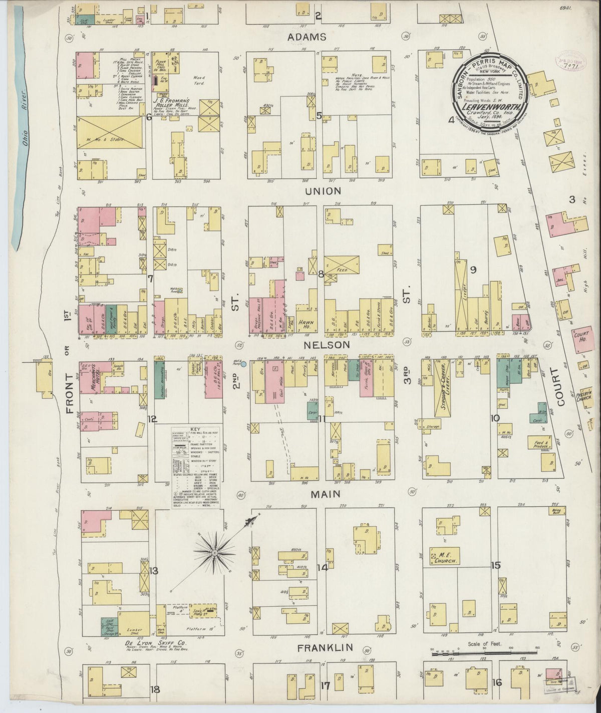 Sanborn Fire Insurance Map from Leavenworth, Crawford County, Indiana (1894), Sheet #0001 - Historic Sanborn Fire Insurance Map Print, vintage old map wall art, antique decor, genealogy gift, Indiana Indiana map