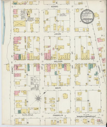Sanborn Fire Insurance Map from Leavenworth, Crawford County, Indiana (1894), Sheet #0001 - Historic Sanborn Fire Insurance Map Print, vintage old map wall art, antique decor, genealogy gift, Indiana Indiana map