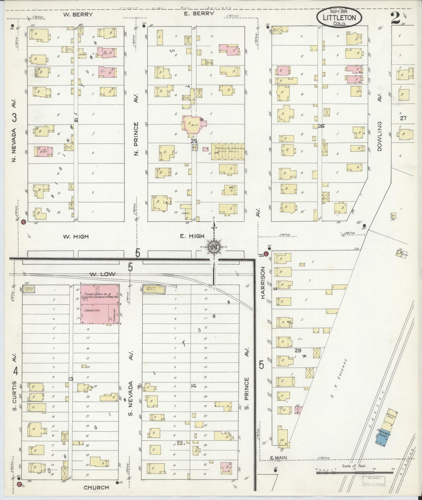 Sanborn Fire Insurance Map from Littleton, Arapahoe County, Colorado (1914), Sheet #0002 - Complete Map Set gallery image, historic Sanborn map, vintage wall art, Colorado Colorado