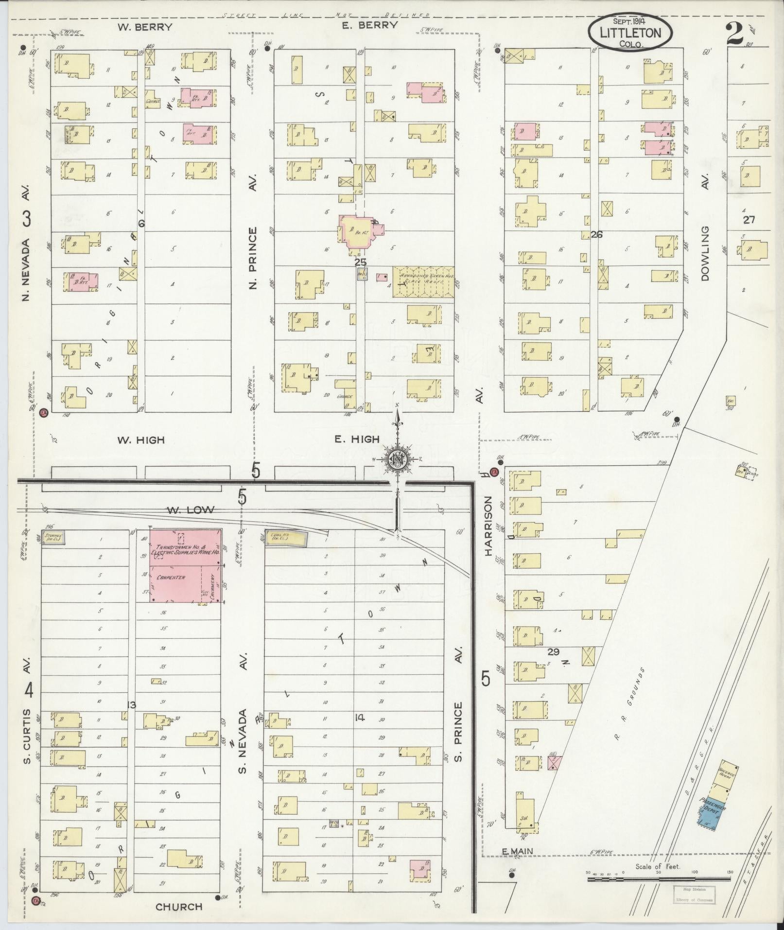 Sanborn Fire Insurance Map from Littleton, Arapahoe County, Colorado (1914), Sheet #0002 - Complete Map Set gallery image, historic Sanborn map, vintage wall art, Colorado Colorado