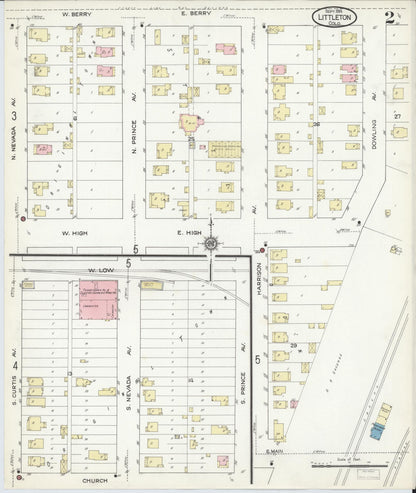 Sanborn Fire Insurance Map from Littleton, Arapahoe County, Colorado (1914), Sheet #0002 - Complete Map Set gallery image, historic Sanborn map, vintage wall art, Colorado Colorado