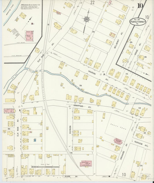 Sanborn Fire Insurance Map from Punxsutawney, Jefferson County, Pennsylvania (1912), Sheet #0010 - Historic Sanborn Fire Insurance Map Print, vintage old map wall art, antique decor, genealogy gift, Pennsylvania Pennsylvania map