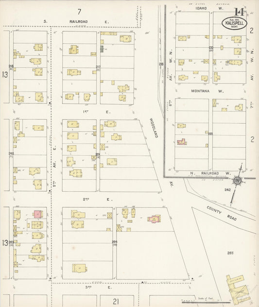 Sanborn Fire Insurance Map from Kalispell, Flathead County, Montana (1910), Sheet #0014 - Historic Sanborn Fire Insurance Map Print, vintage old map wall art, antique decor, genealogy gift, Montana Montana map
