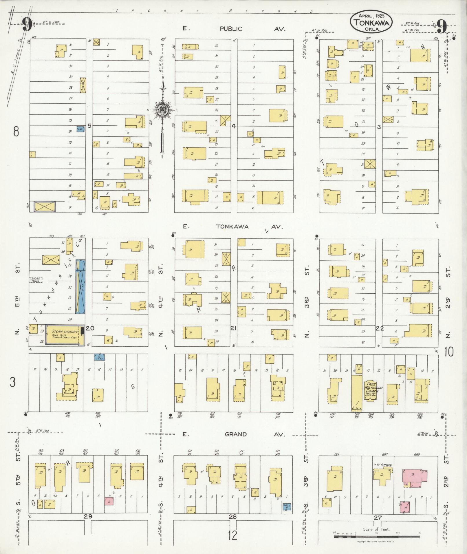 Sanborn Fire Insurance Map from Tonkawa, Kay County, Oklahoma (1925), Sheet #0009 - Complete Map Set gallery image, historic Sanborn map, vintage wall art, Oklahoma Oklahoma