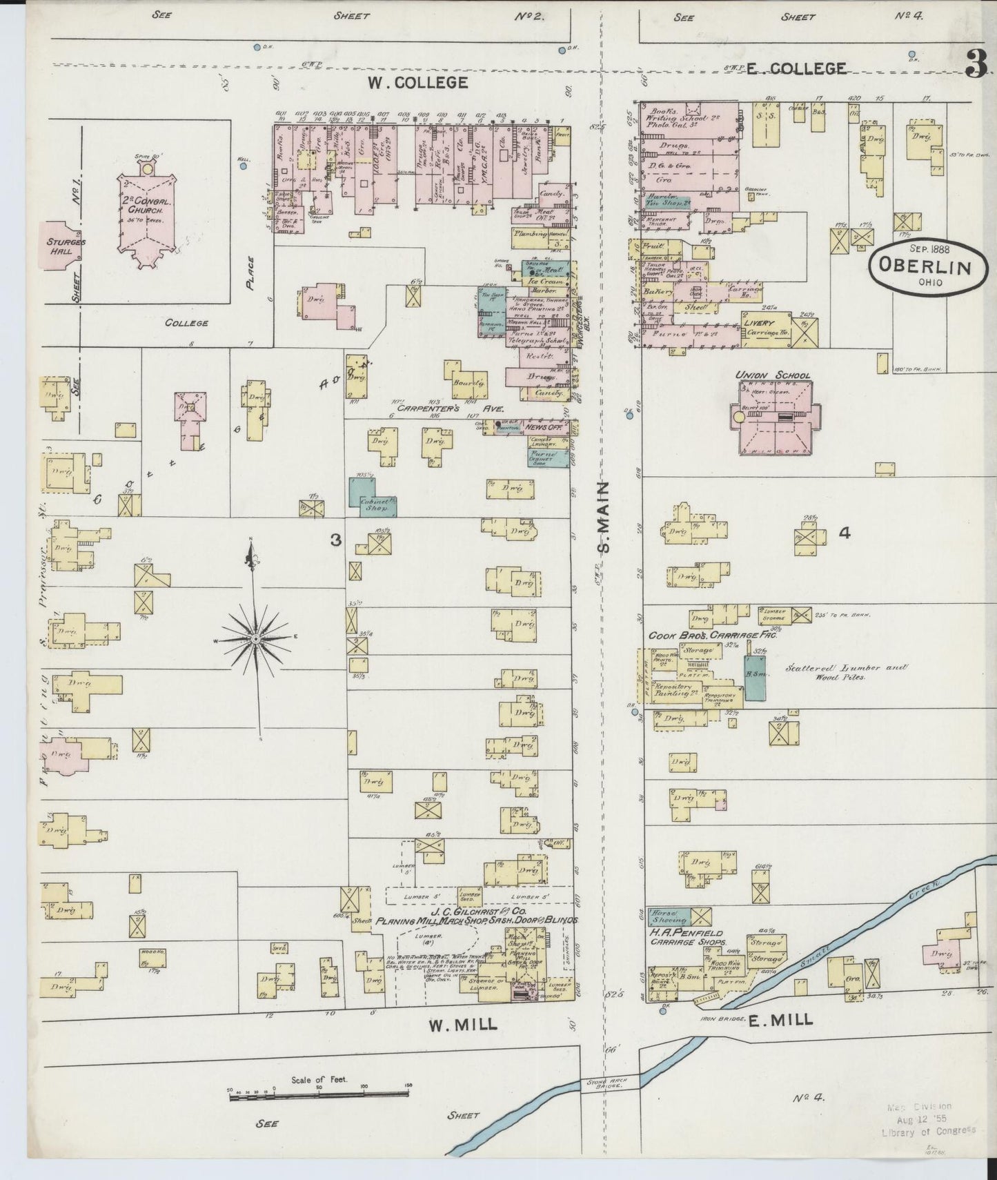 Sanborn Fire Insurance Map from Oberlin, Lorain County, Ohio (1888), Sheet #0003 - Historic Sanborn Fire Insurance Map Print, vintage old map wall art, antique decor, genealogy gift, Ohio Ohio map