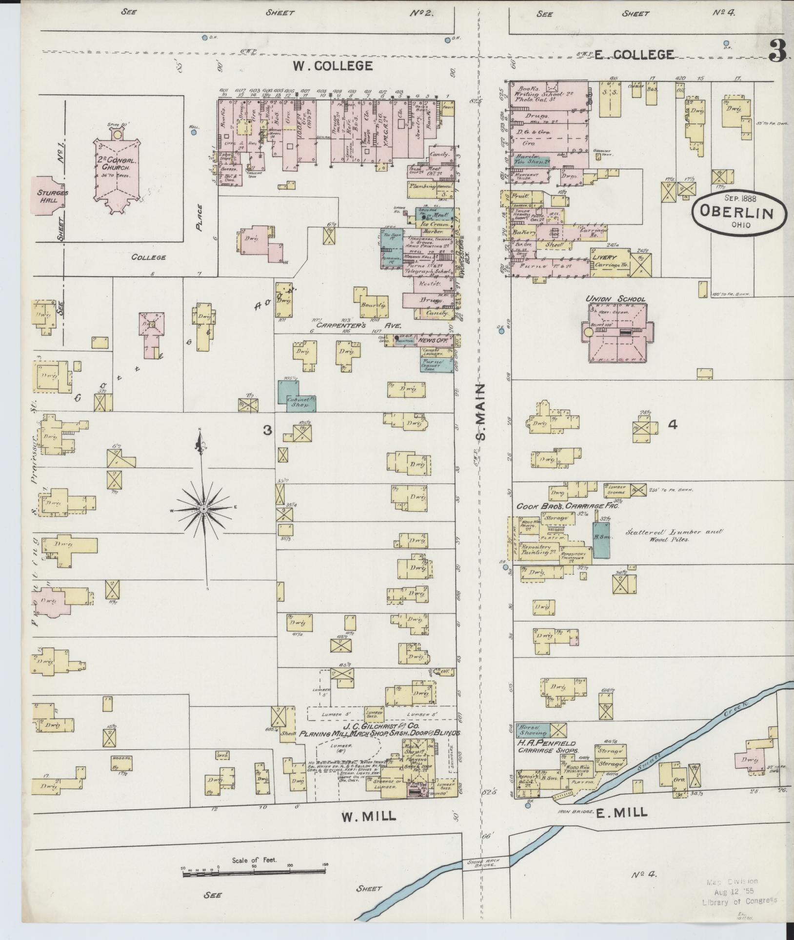 Sanborn Fire Insurance Map from Oberlin, Lorain County, Ohio (1888), Sheet #0003 - Historic Sanborn Fire Insurance Map Print, vintage old map wall art, antique decor, genealogy gift, Ohio Ohio map