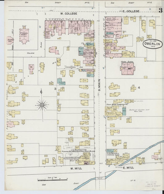 Sanborn Fire Insurance Map from Oberlin, Lorain County, Ohio (1888), Sheet #0003 - Historic Sanborn Fire Insurance Map Print, vintage old map wall art, antique decor, genealogy gift, Ohio Ohio map