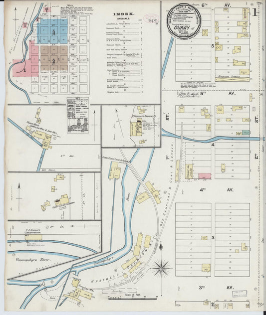 Sanborn Fire Insurance Map from Ouray, Ouray County, Colorado (1890), Sheet #0001 - Complete Map Set gallery image, historic Sanborn map, vintage wall art, Colorado Colorado