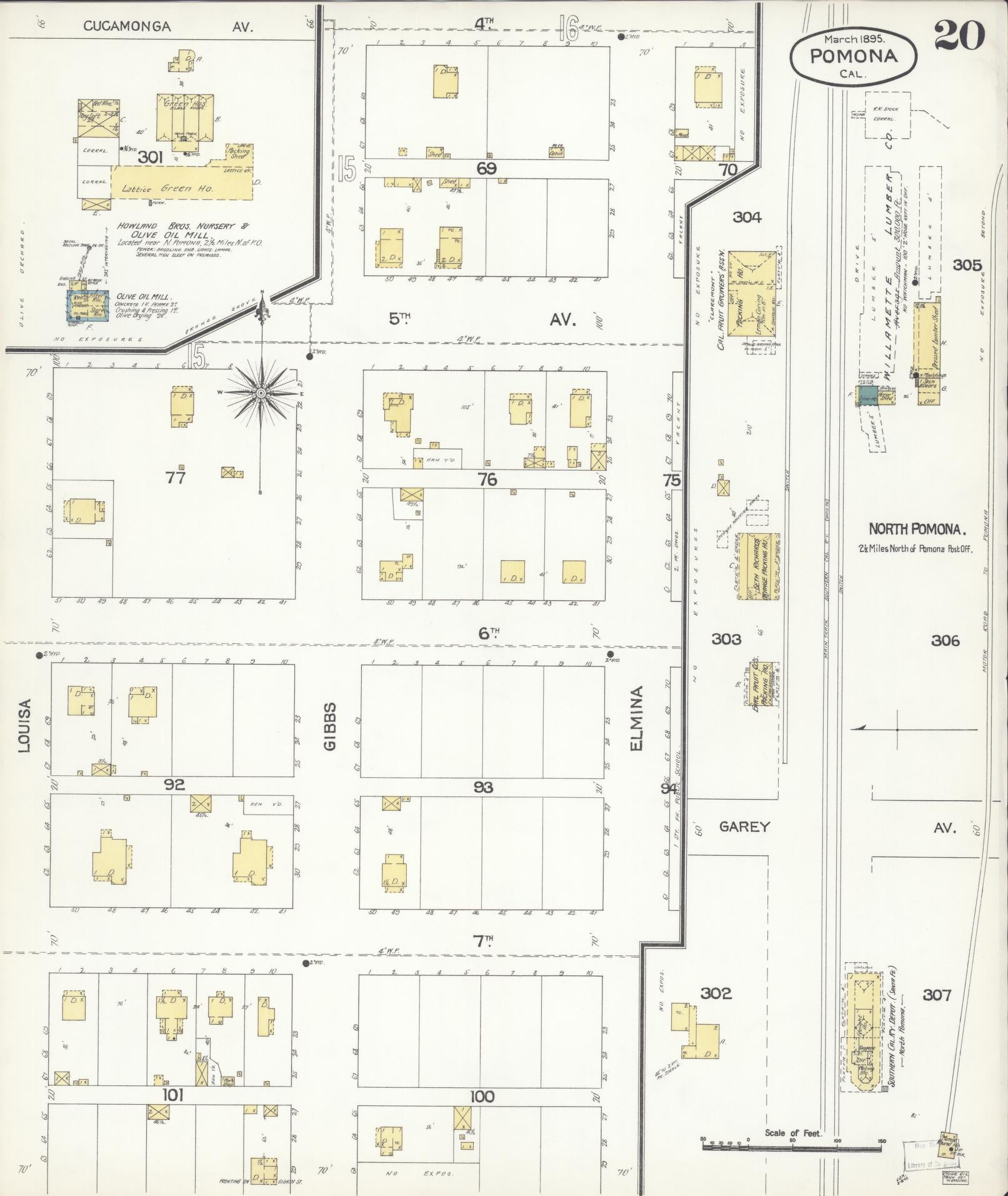 Sanborn Fire Insurance Map from Pomona, Los Angeles County, California (1895), Sheet #0020 - Complete Map Set gallery image, historic Sanborn map, vintage wall art, California California