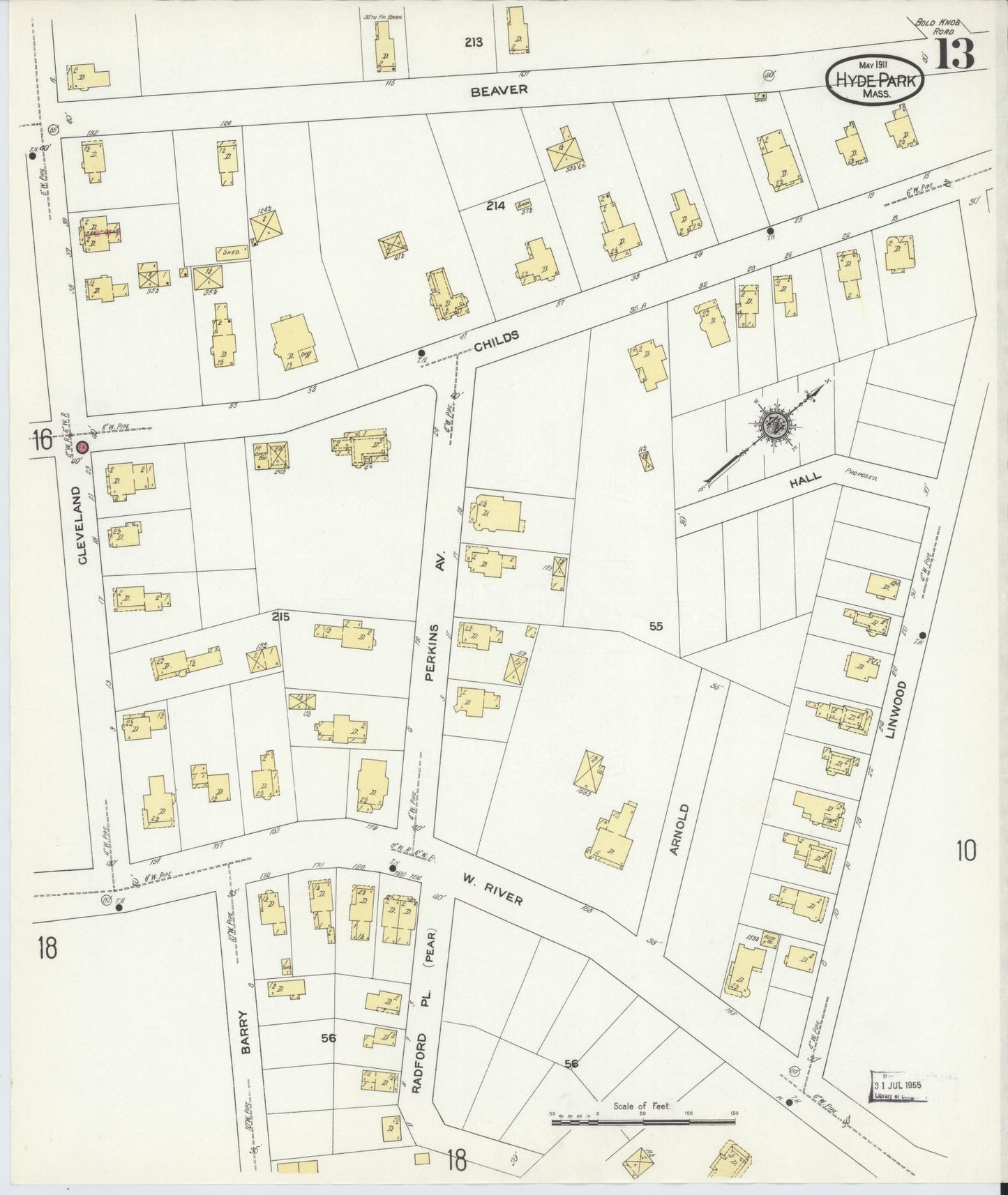 Sanborn Fire Insurance Map from Hyde Park, Norfolk County, Massachusetts (1911), Sheet #0013 - Complete Map Set gallery image, historic Sanborn map, vintage wall art, Massachusetts Massachusetts
