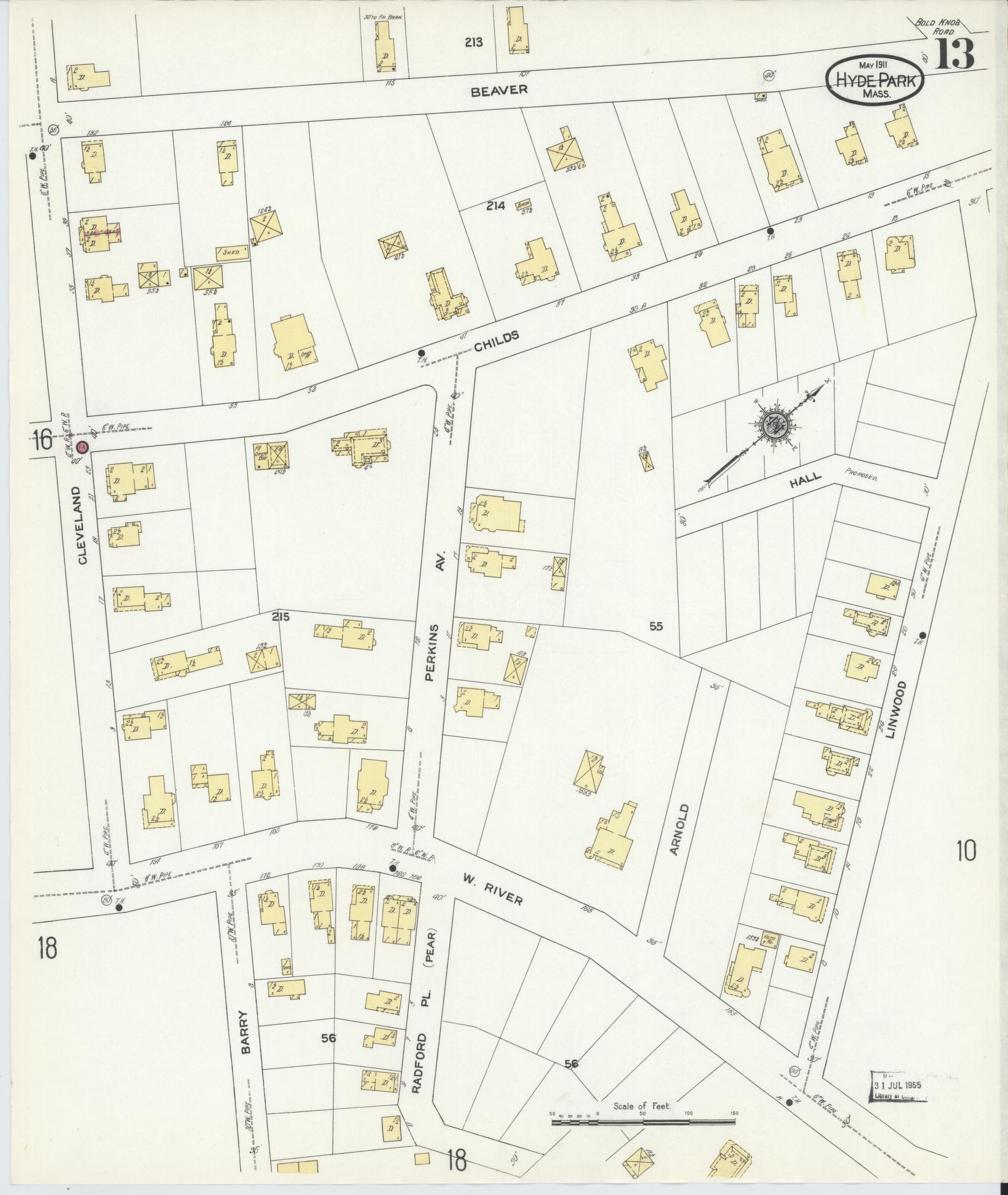 Sanborn Fire Insurance Map from Hyde Park, Norfolk County, Massachusetts (1911), Sheet #0013 - Complete Map Set gallery image, historic Sanborn map, vintage wall art, Massachusetts Massachusetts