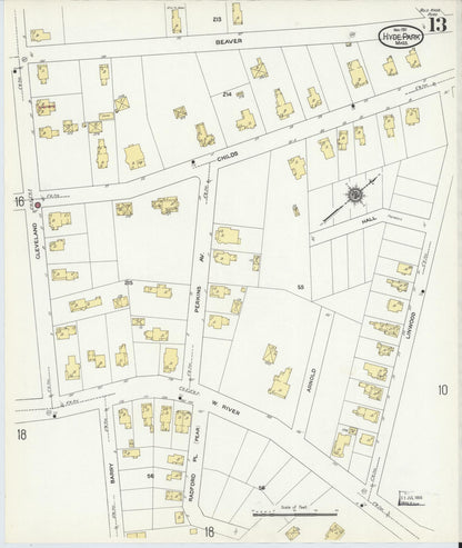 Sanborn Fire Insurance Map from Hyde Park, Norfolk County, Massachusetts (1911), Sheet #0013 - Complete Map Set gallery image, historic Sanborn map, vintage wall art, Massachusetts Massachusetts