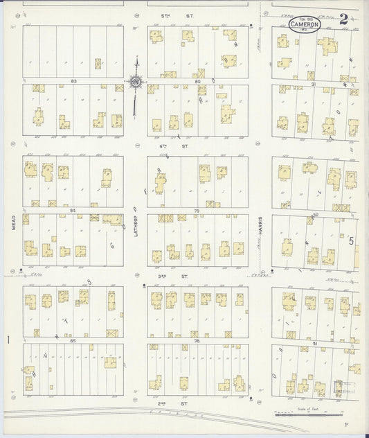Sanborn Fire Insurance Map from Cameron, Clinton County, Missouri (1913), Sheet #0002 - Historic Sanborn Fire Insurance Map Print, vintage old map wall art, antique decor, genealogy gift, Missouri Missouri map