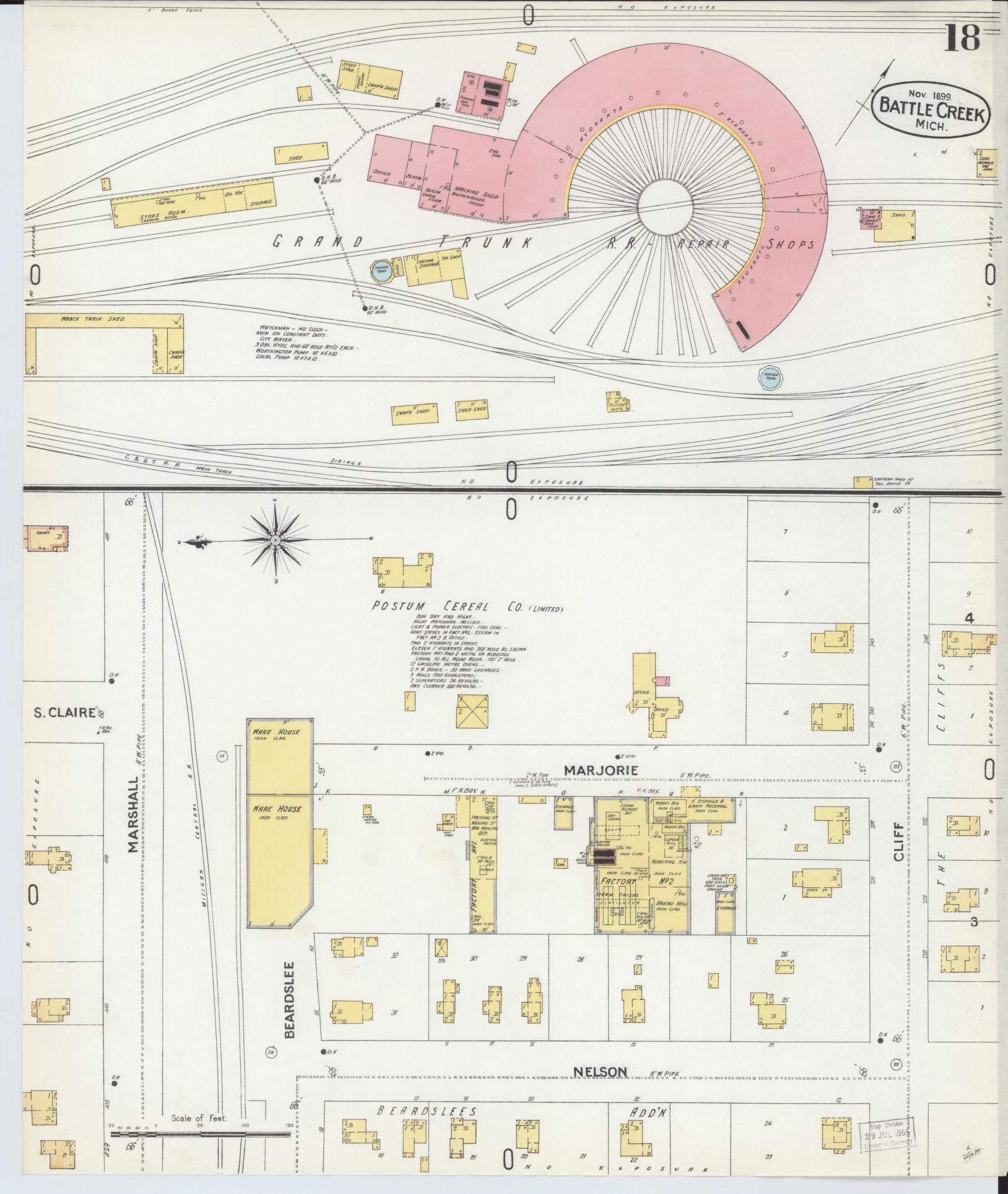 Sanborn Fire Insurance Map from Battle Creek, Calhoun County, Michigan (1899), Sheet #0018 - Historic Sanborn Fire Insurance Map Print, vintage old map wall art, antique decor, genealogy gift, Michigan Michigan map