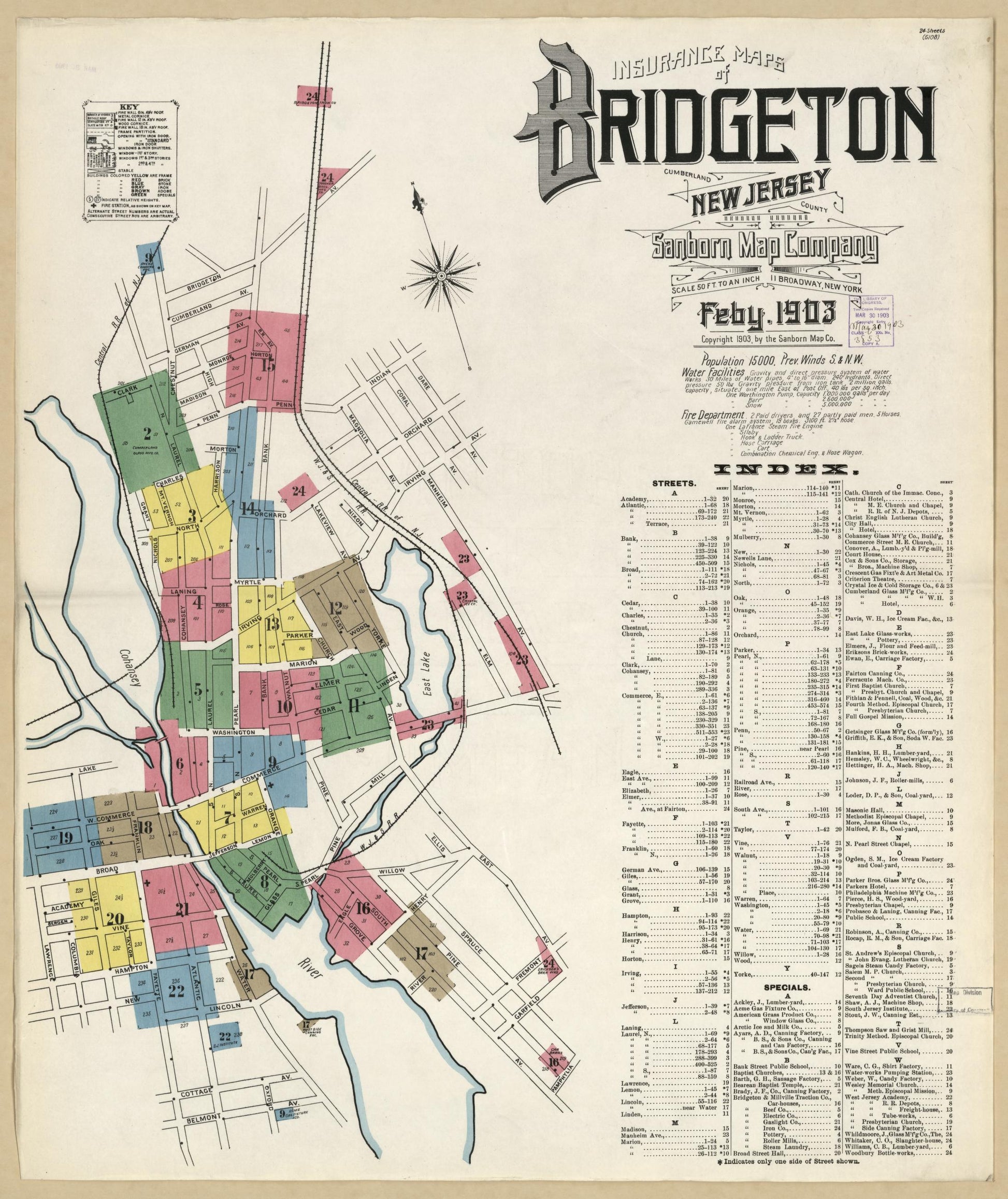Sanborn Fire Insurance Map from Bridgeton, Cumberland County, New Jersey. (1903) – Historic Sanborn Fire Insurance Map Print