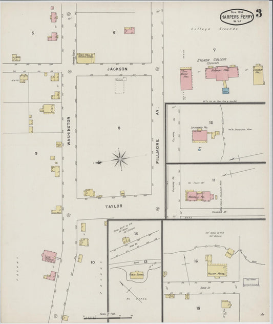 Sanborn Fire Insurance Map from Harpers Ferry, Jefferson County, West Virginia (1894), Sheet #0003 - Historic Sanborn Fire Insurance Map Print, vintage old map wall art, antique decor, genealogy gift, West Virginia West Virginia map