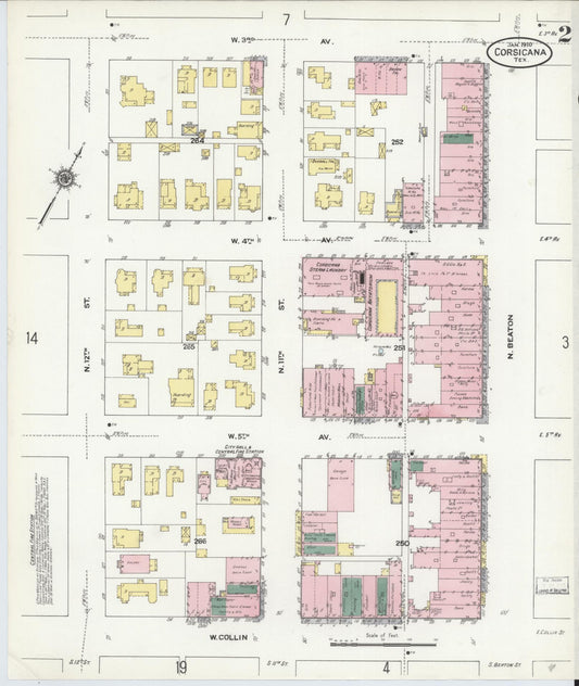 Sanborn Fire Insurance Map from Corsicana, Navarro County, Texas (1910), Sheet #0002 - Historic Sanborn Fire Insurance Map Print, vintage old map wall art, antique decor, genealogy gift, Texas Texas map