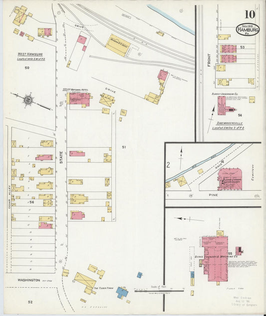Sanborn Fire Insurance Map from Hamburg, Berks County, Pennsylvania (1919), Sheet #0010 - Historic Sanborn Fire Insurance Map Print, vintage old map wall art, antique decor, genealogy gift, Pennsylvania Pennsylvania map