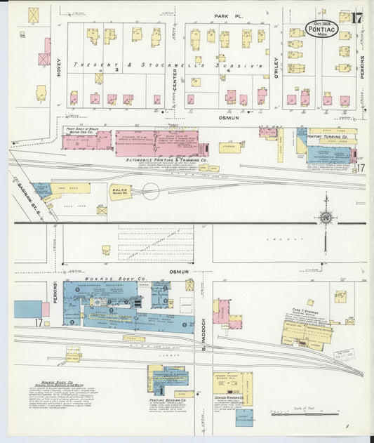 Sanborn Fire Insurance Map from Pontiac, Oakland County, Michigan (1909), Sheet #0017 - Historic Sanborn Fire Insurance Map Print, vintage old map wall art, antique decor, genealogy gift, Michigan Michigan map