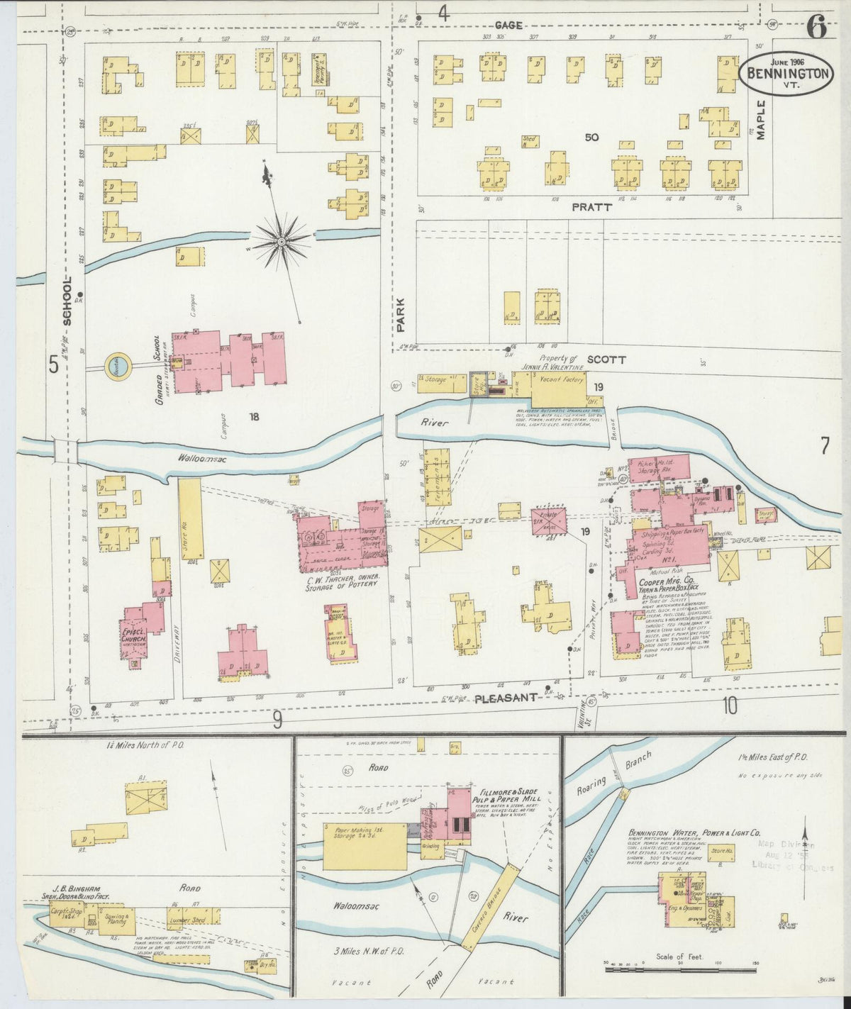 Sanborn Fire Insurance Map from Bennington, Bennington County, Vermont (1906), Sheet #0006 - Complete Map Set gallery image, historic Sanborn map, vintage wall art, Vermont Vermont