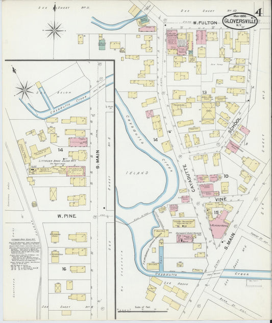 Sanborn Fire Insurance Map from Gloversville, Fulton County, New York (1892), Sheet #0004 - Historic Sanborn Fire Insurance Map Print, vintage old map wall art, antique decor, genealogy gift, New York New York map