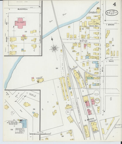 Sanborn Fire Insurance Map from Beloit, Rock County, Wisconsin (1895), Sheet #0004 - Historic Sanborn Fire Insurance Map Print, vintage old map wall art, antique decor, genealogy gift, Wisconsin Wisconsin map