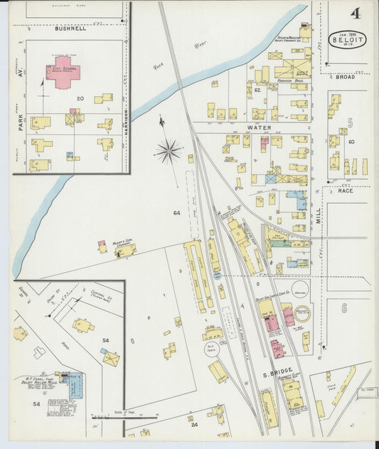 Sanborn Fire Insurance Map from Beloit, Rock County, Wisconsin (1895), Sheet #0004 - Historic Sanborn Fire Insurance Map Print, vintage old map wall art, antique decor, genealogy gift, Wisconsin Wisconsin map